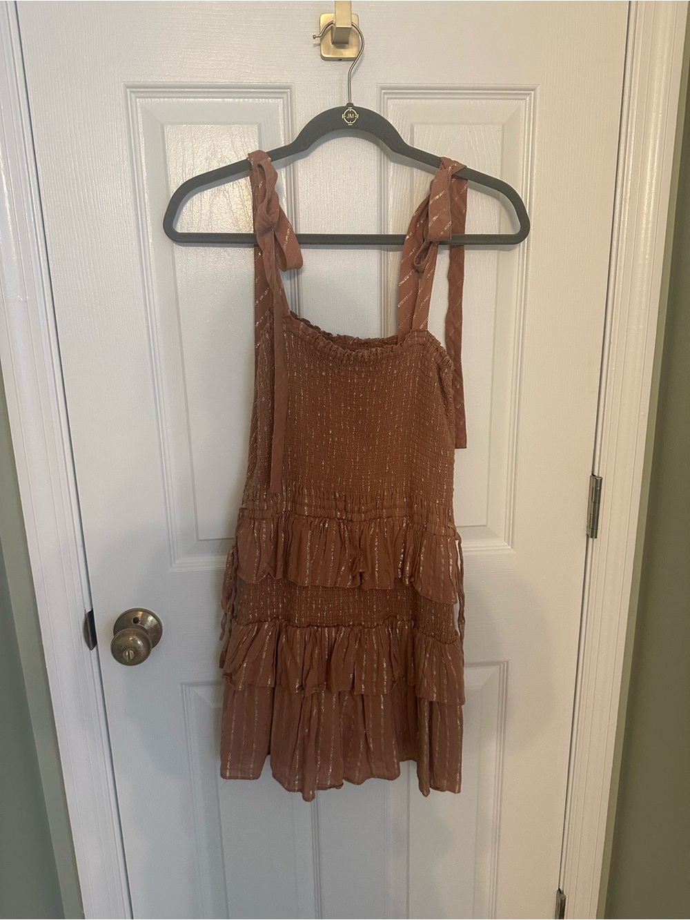 House of Harlow 1960 Rust Brown Tiered Ruffle Tie-Shoulder Camisole